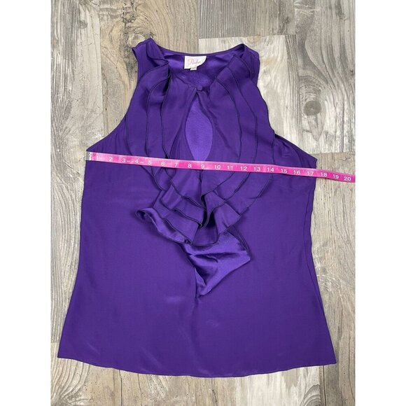 Parker Sleeveless Silk Blouse Small Purple Ruffle Key Hole Tank Top Shirt - Picture 6 of 7